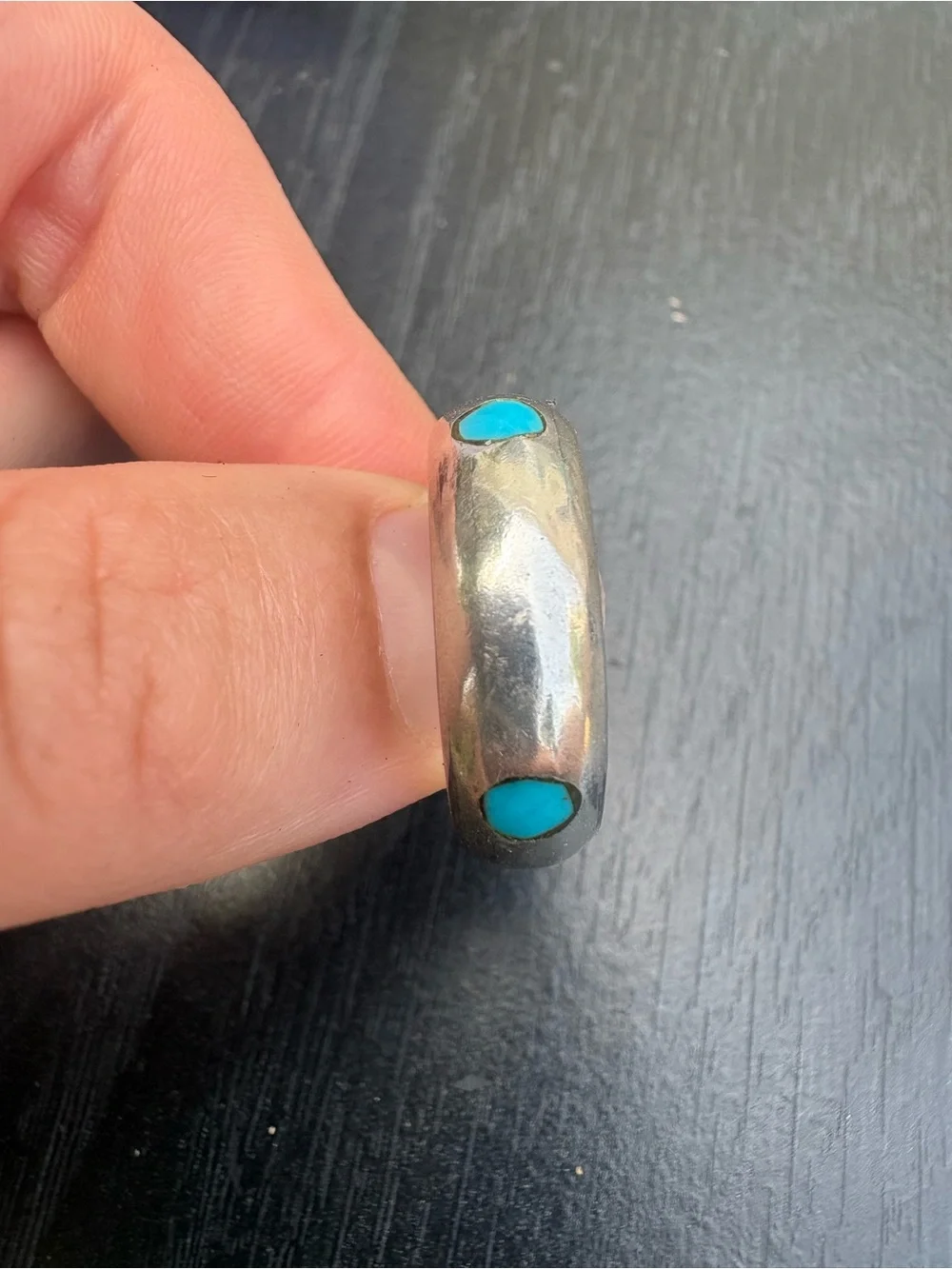 Mexico Sterling Silver Ring with Turquoise Inlay - Size 7.75